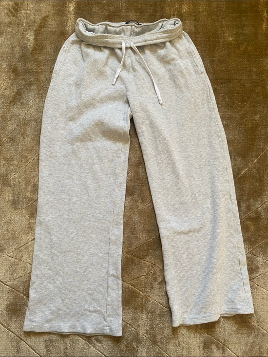 Brandy Melville Pants - Brandy Melville Light Gray Wide-Leg waffle Sweatpants with Drawstring